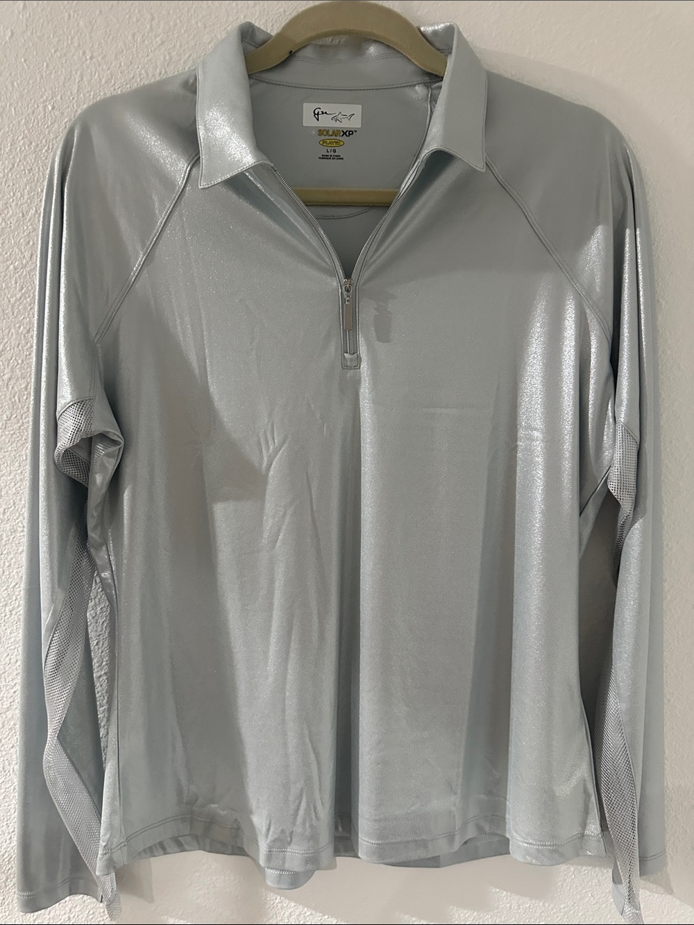 Greg Norman Collection Silver Metallic Long-Sleeve Zip Golf Polo